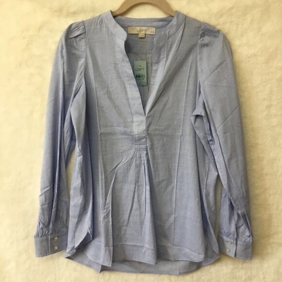 LOFT Tops - Loft Blue Pintucked Pleated Tunic Shirt